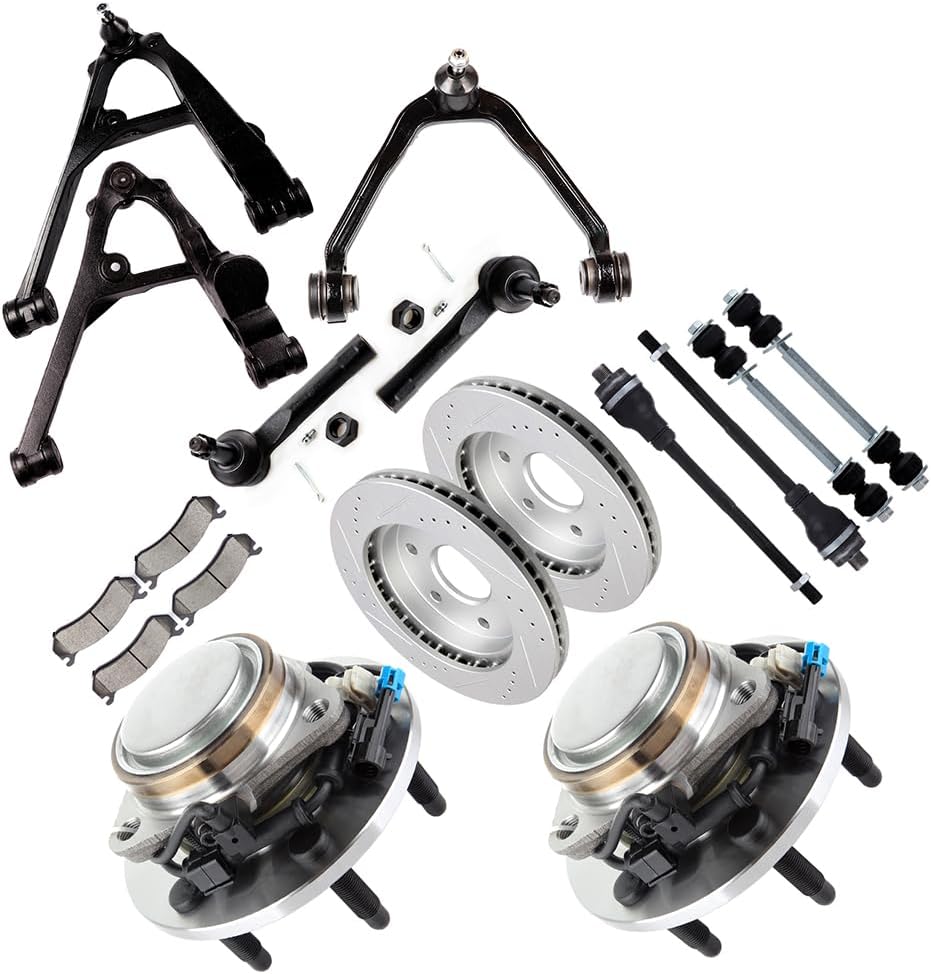 SCITOO 18pcs Front Upper Lower Control Arm Ball Joint Wheel Hub Brake Kit fit 1999-2006 for Chevy Silverado 1500 Tahoe Suburban Avalanche for GMC Sierra 1500 Yukon Escalade Tie Rod End Sway Bar