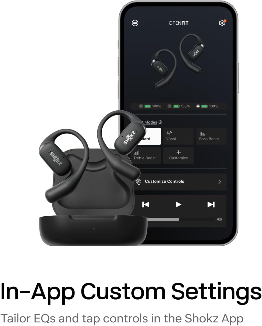 SHOKZ OpenFit-Open-Ear True Wireless Bluetooth Headphones with Microphone,Earbuds with Earhooks,Sweat Resistant,Fast Charging,28HRS Playtime,Compatible with iPhone&Android,Black,Bluetooth5.2