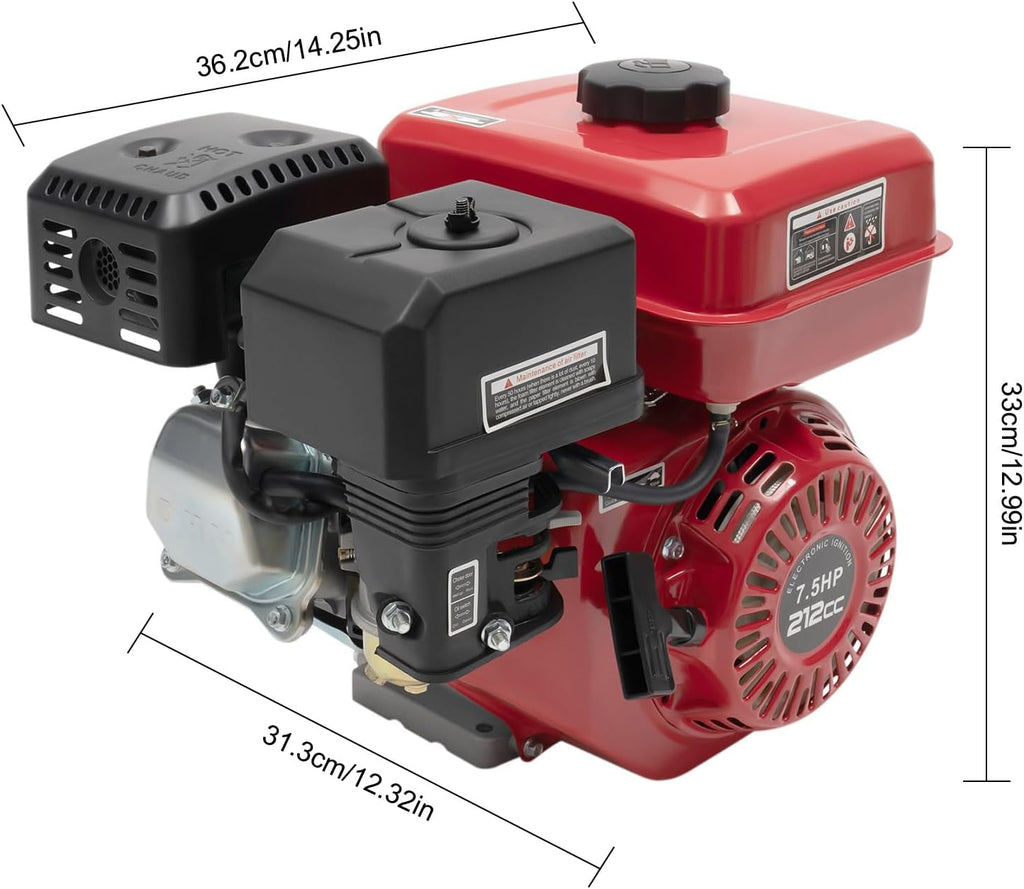7.5HP Gas-Powered Engine 212CC, 4 Stroke 3000W Gas Engine Horizontal Shaft 0.95Gal Fuel Tank, Go Kart Engine for Water Pumps, Go-Karts, and Lawnmowers