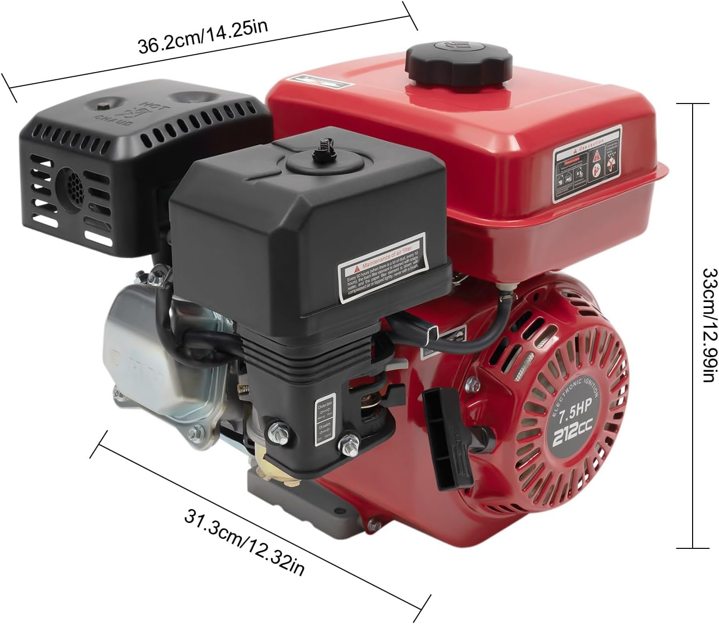 7.5HP Gas-Powered Engine 212CC, 4 Stroke 3000W Gas Engine Horizontal Shaft 0.95Gal Fuel Tank, Go Kart Engine for Water Pumps, Go-Karts, and Lawnmowers
