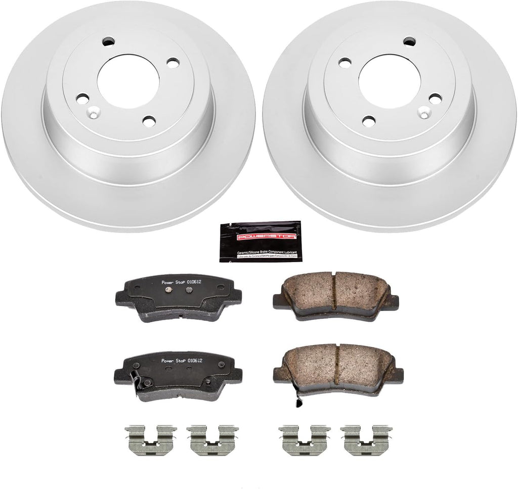 PowerStop Rear Brake Kit for Hyundai Accent 2012-22 | Kia Rio 2012-18 - Fully-Coated Disc Rotors with Z17 Ceramic Brake Pads Replacement, CRK6507