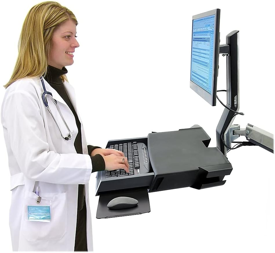 Ergotron StyleView Sit-Stand Combo System with Worksurface, Polished Aluminum/Black
