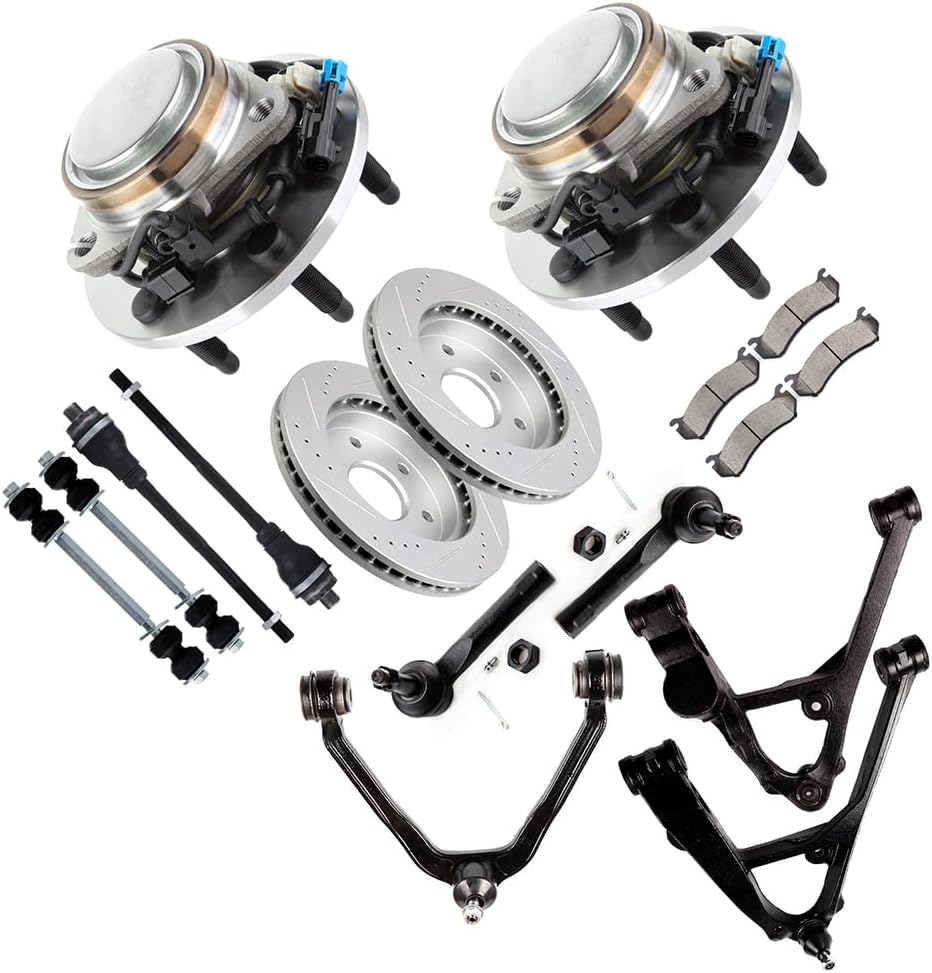 SCITOO 18pcs Front Upper Lower Control Arm Ball Joint Wheel Hub Brake Kit fit 1999-2006 for Chevy Silverado 1500 Tahoe Suburban Avalanche for GMC Sierra 1500 Yukon Escalade Tie Rod End Sway Bar