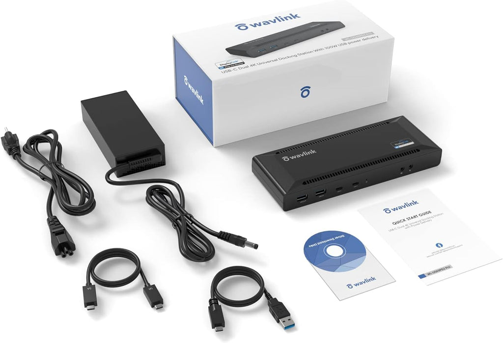 WAVLINK DisplayLink Laptop Docking Station Dual 4K@60Hz(2 HDMI+2DP), 100W PD Charging Compatible with Thunderbolt 5/4, USB-C M1-M5 Mac/MacBook Neo, Windows, Chrome, 6 USB Ports, LAN - Driver Required