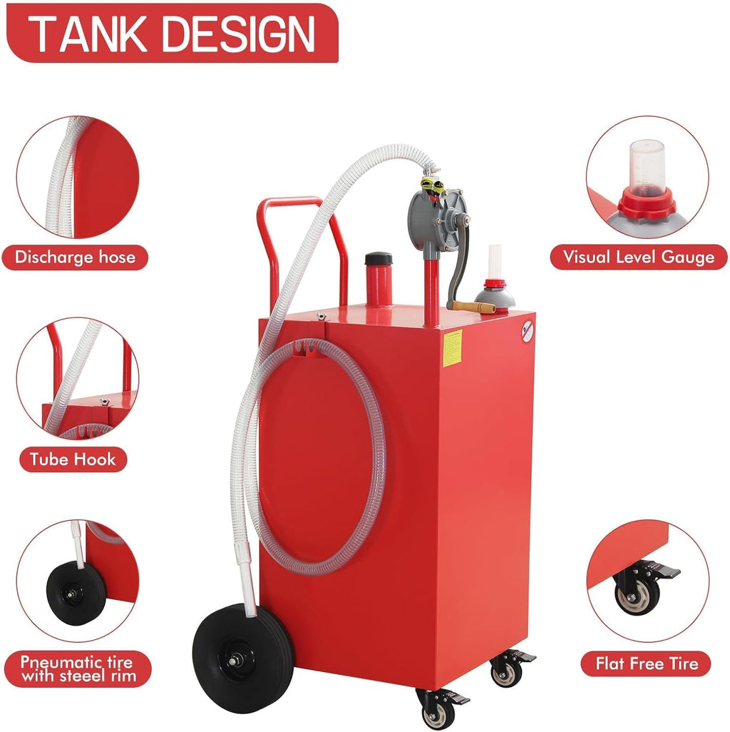 50 Gallon Fuel Caddy,Portable Gas Storage Tank with 4 Wheels,Manual Transfer Pump,Fuel Transfer Storage Tank Gasoline Diesel Can for Cars,Lawn Mowers,Trucks,ATVs,Boats