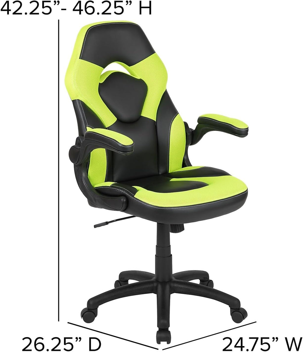 Flash Furniture Black Gaming Desk and Green/Black Racing Chair Set with Cup Holder, Headphone Hook, and Monitor/Smartphone Stand