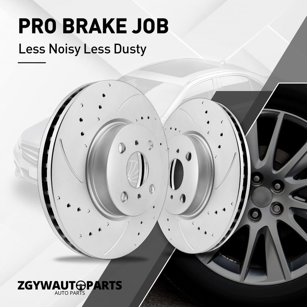 Front Brake Pads and Rotors Kit for Ford Fiesta 2011 2012 2013 2014 2015 2016 2017 2018 2019 257.9mm 10.2in Front G-Coated Drilled and Slotted Rotors Ceramic Brake Pads Replace# 54176 & D1454-8653