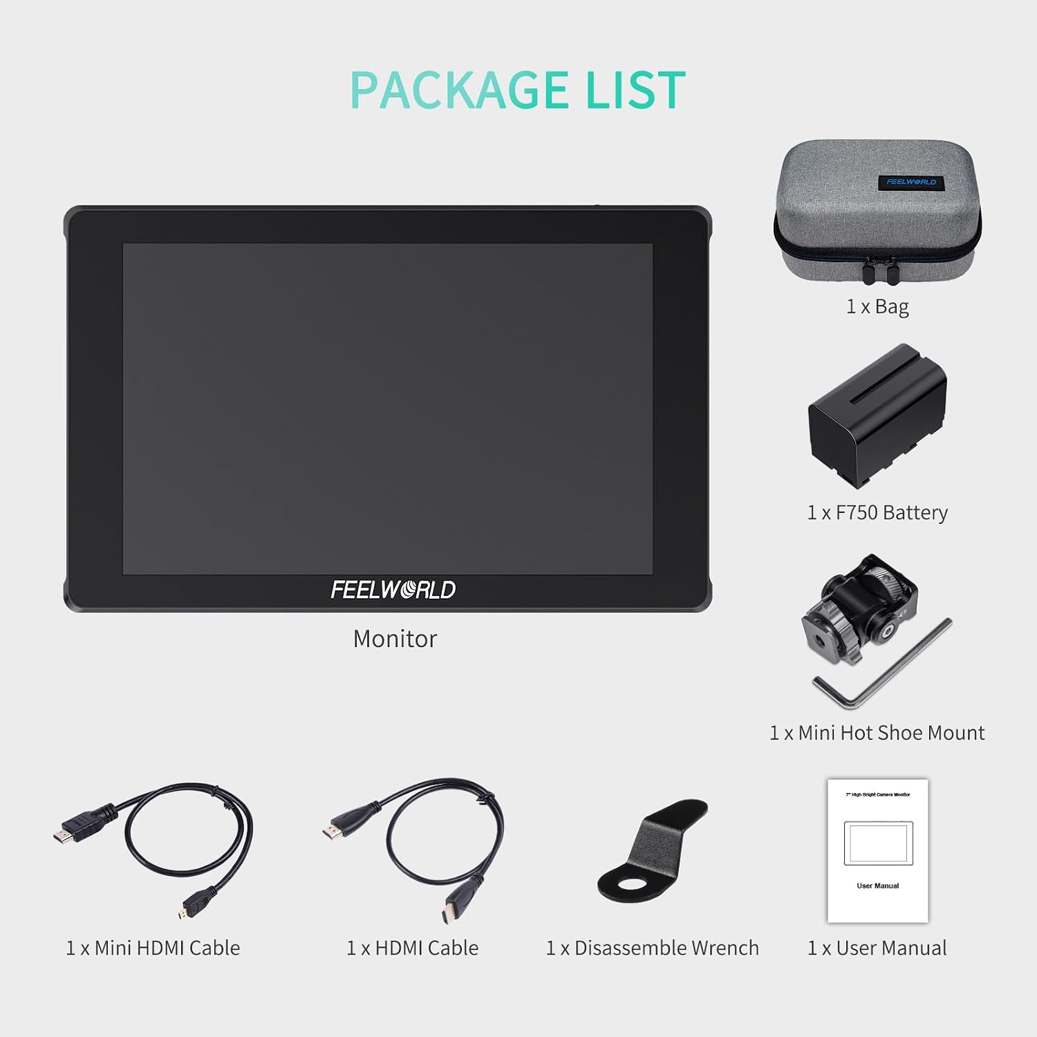 FEELWORLD 7 Inch Camera Field Monitor,1200Nit Highlight Touch Screen DSLR Camera Monitor 4K 60Hz HDMI 3D LUT, HDR Waveform with NP-F750 Battery and Bag F7PLUS