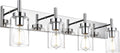 Modern Bathroom Lighting with Clear Glass Shade 4-Light Vanity Light Fixtures Chrome Finished Industrial Wall Light Sconces for Bedroom Hallway (Patent No.: US D958,438 S)