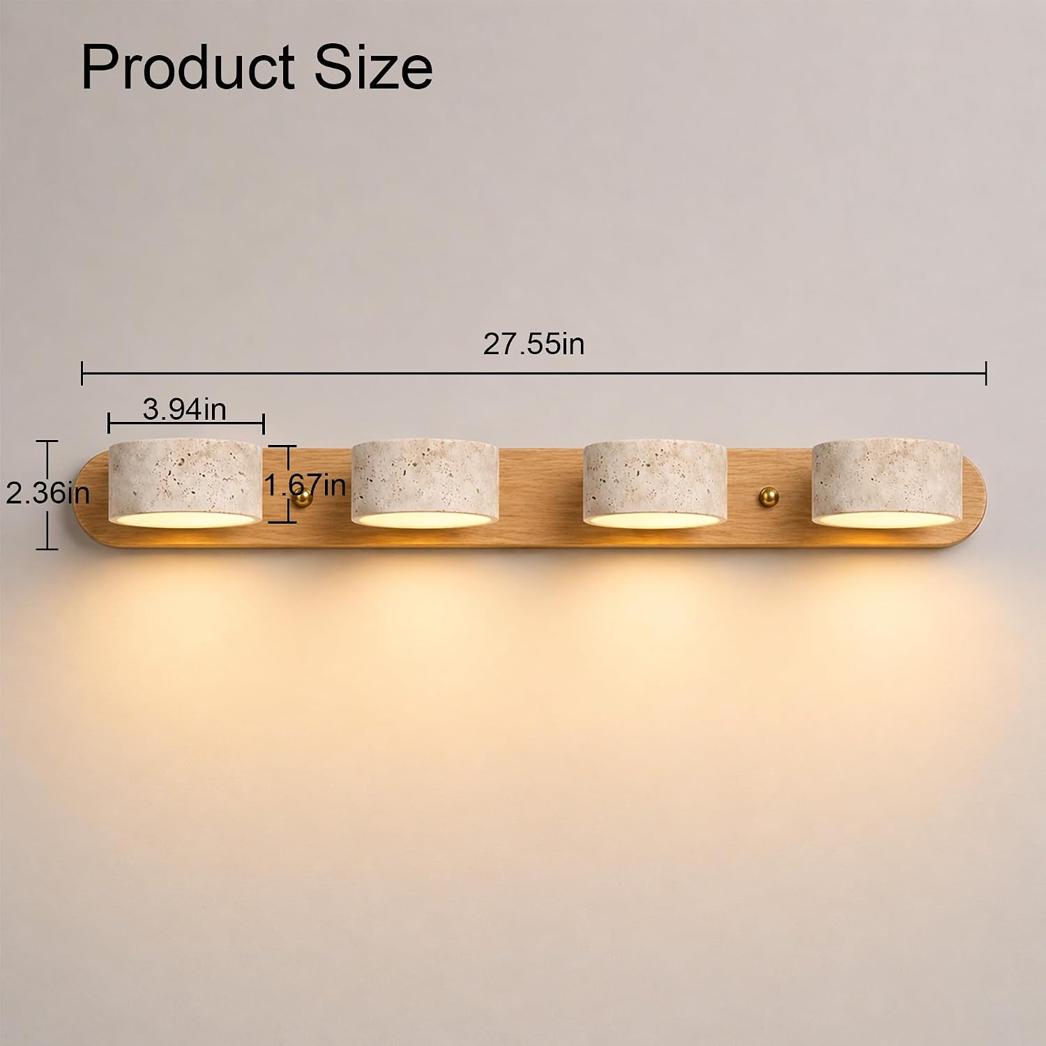 LED Bathroom Vanity Light, Travertine Stone Light Fixture, 360° Rotatable Stone Lampshades, Modern Rustic Wall Lamp for Bedroom, Living Room, Hallway (Natural Wood-4 Lights)
