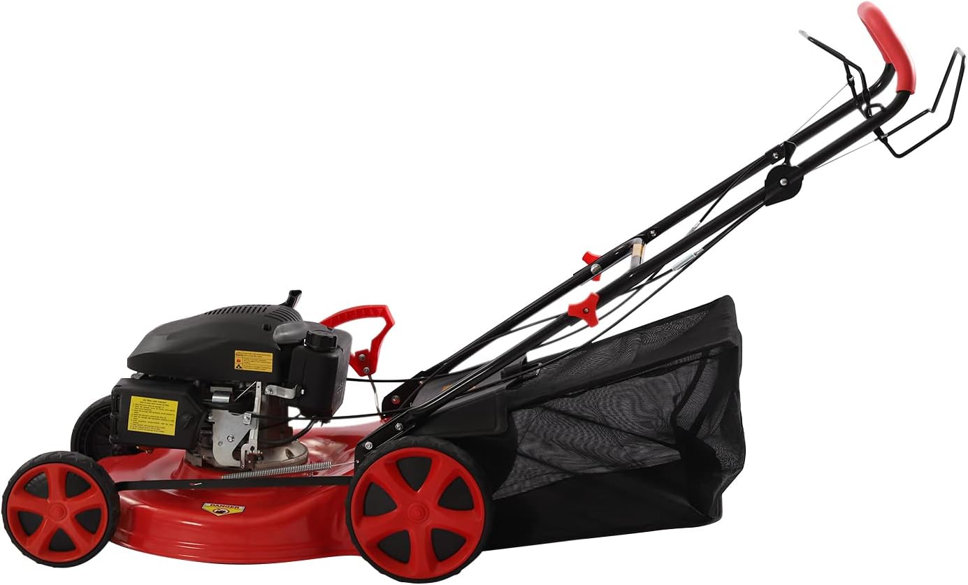 20-inch Gas Push Lawn Mower 173CC Walk Behind Push Lawn Mower 4-Stroke Gas Powered Lawn Mower with 8-Position Height Adjustment and 60L Collection Bag for Almost All Lawn Mowing 2800rpm