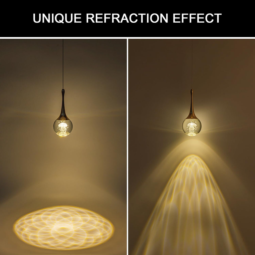 CHYING LED Kitchen Island Pendant Lights 3 Pack Gold Teardrop Pendant Light Bathroom Ceiling Hanging Light Globe Jellyfish Pendant Lighting for Living Room Dining Room Bar 3000K Warm White