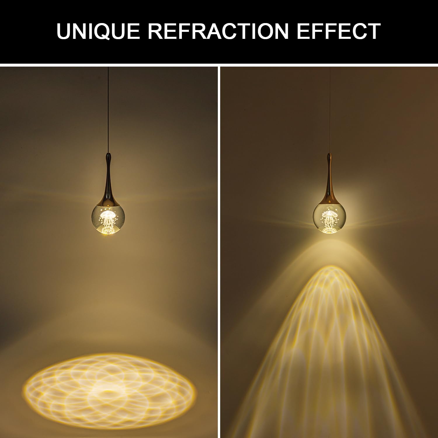 CHYING LED Kitchen Island Pendant Lights 3 Pack Gold Teardrop Pendant Light Bathroom Ceiling Hanging Light Globe Jellyfish Pendant Lighting for Living Room Dining Room Bar 3000K Warm White