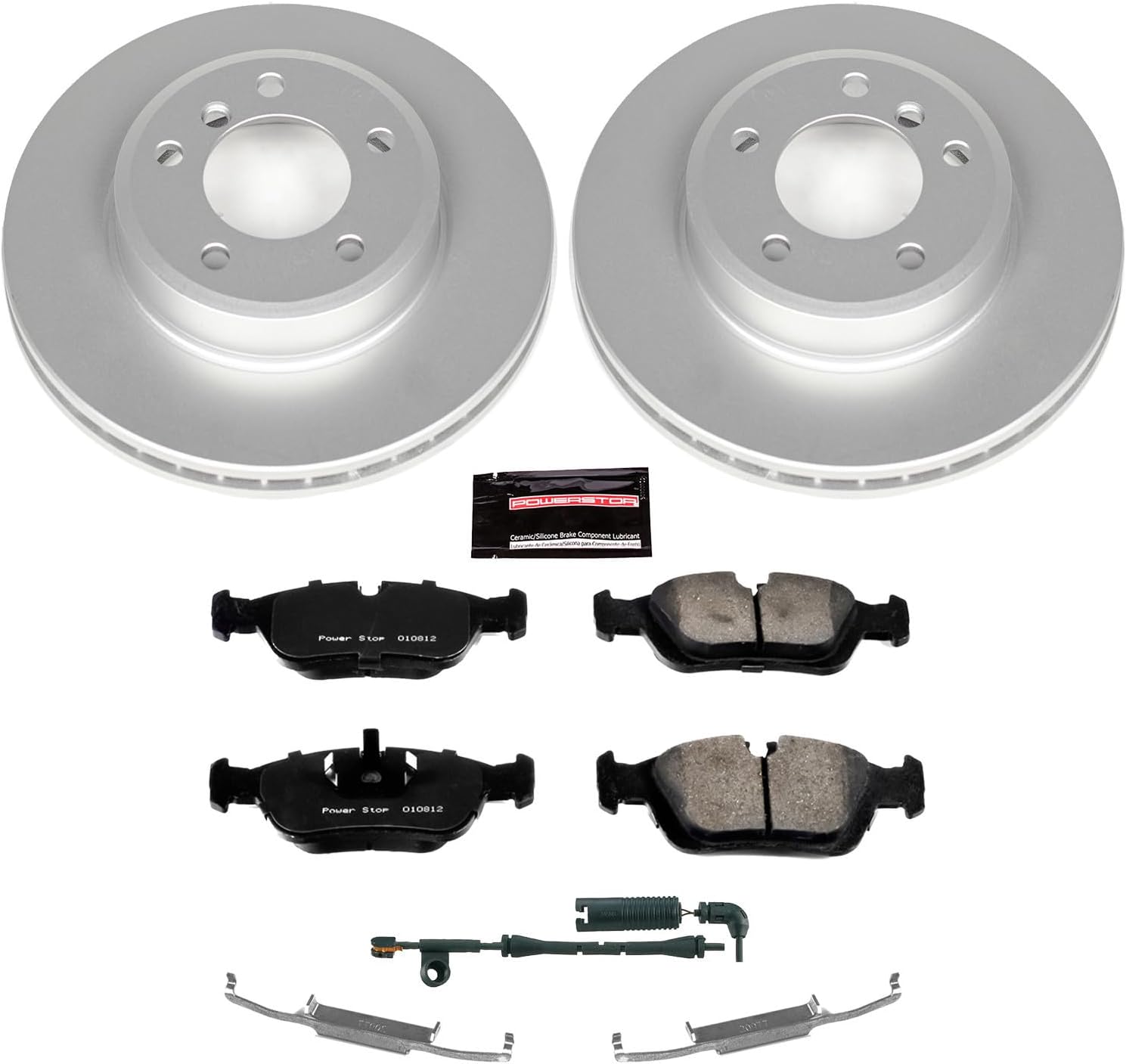 PowerStop Front Brake Kit for BMW 323Ci 2000 |323i 2000 |325Ci 2001-06 |325i 2001-05 |328Ci 2000 |BMW 328i 1999-00 - Fully-Coated Disc Rotors with Z23 Carbon-Fiber Ceramic Brake Pads Upgrade, CRK869