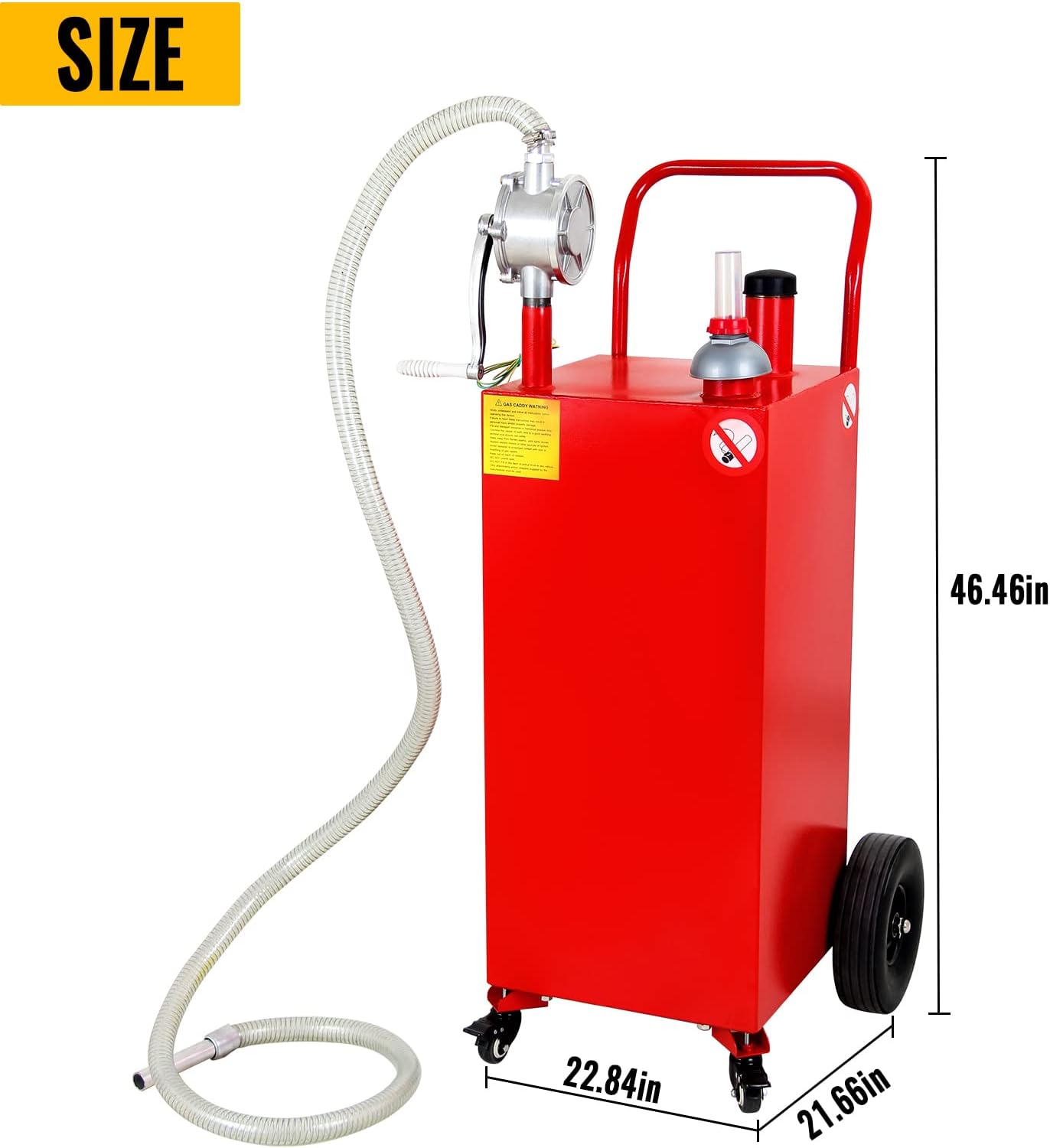 30 Gallon Fuel Caddy, Portable Gas Tank with Manual Transfer Pump, Gas Caddy on 4 Wheels, Gasoline Diesel Fuel Storage Tank for Cars, Boats, Lawn Mowers, ATVs, Red