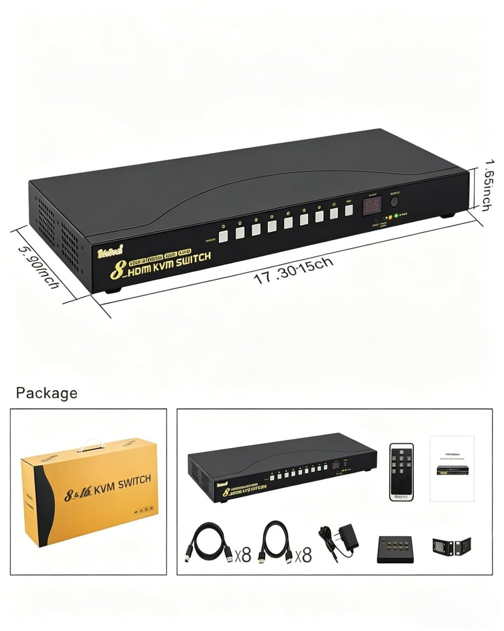 JideTech HDMI USB KVM Switch 8 Port Up to 4K@30Hz Resolution with USB 2.0 Hub Support Hotkey Mouse Switching for Linux, Windows, Mac, Unix