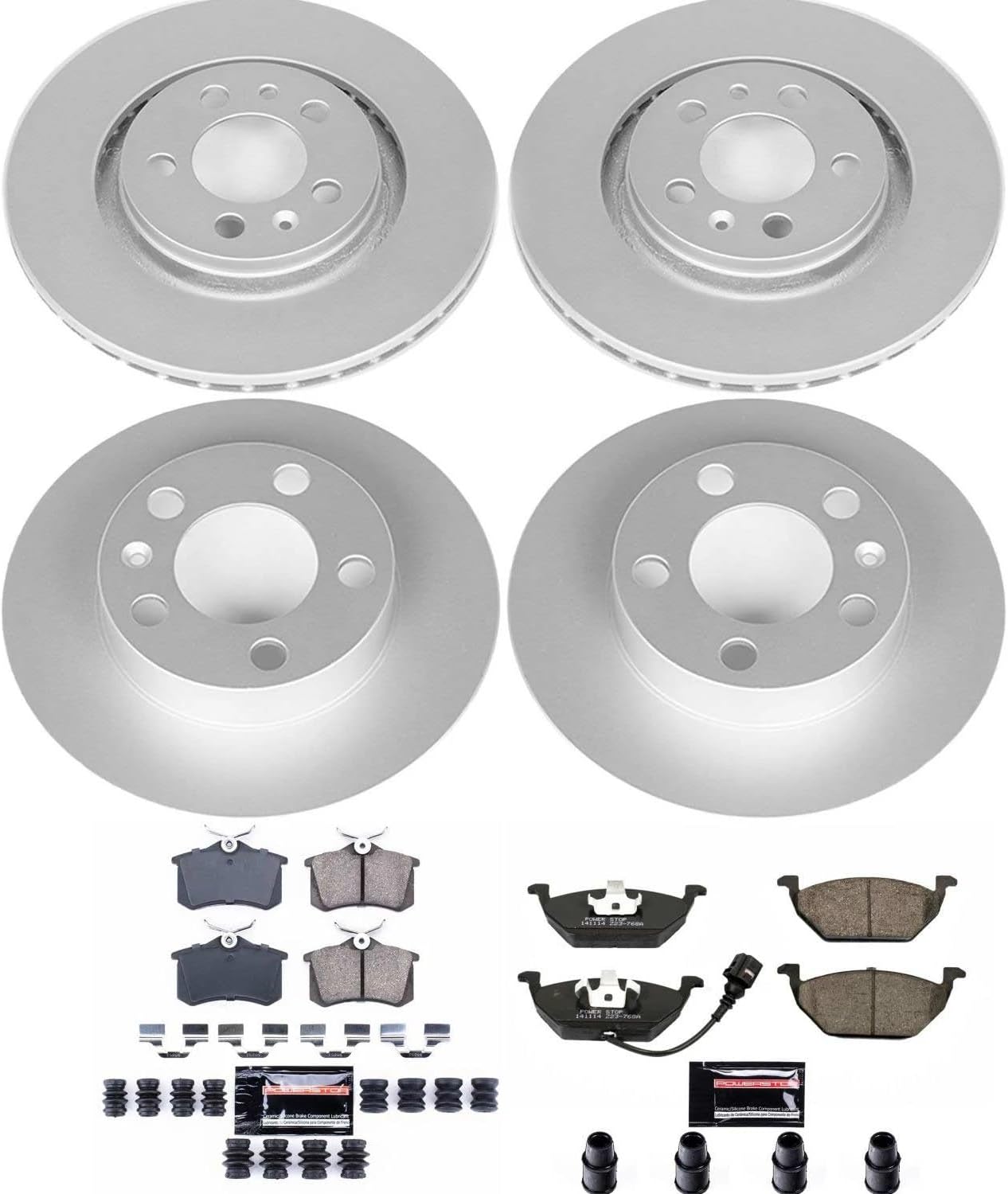 PowerStop Front and Rear Brake Kit for Volkswagen Beetle 1999-06 |Golf 1999-06 |Jetta 1999-05 - Fully-Coated Disc Rotors with Z23 Carbon-Fiber Ceramic Brake Pads Upgrade, CRK840