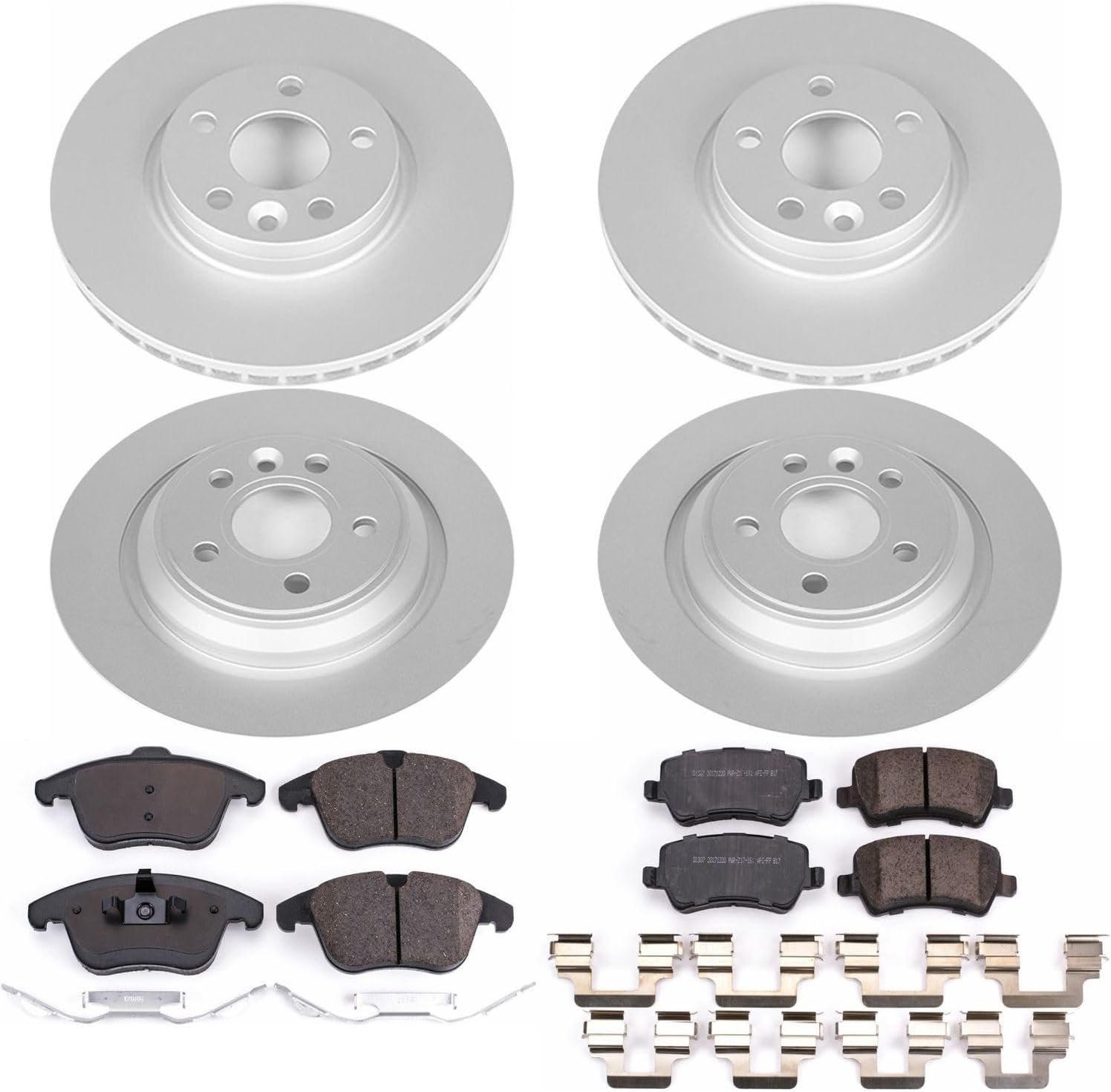 PowerStop Front and Rear Brake Kit for Volvo S60 2015-18 |S80 2015-16 |V60 2015-18 |XC70 2008-16 - Fully-Coated Disc Rotors with Z23 Carbon-Fiber Ceramic Brake Pads Upgrade, CRK7636