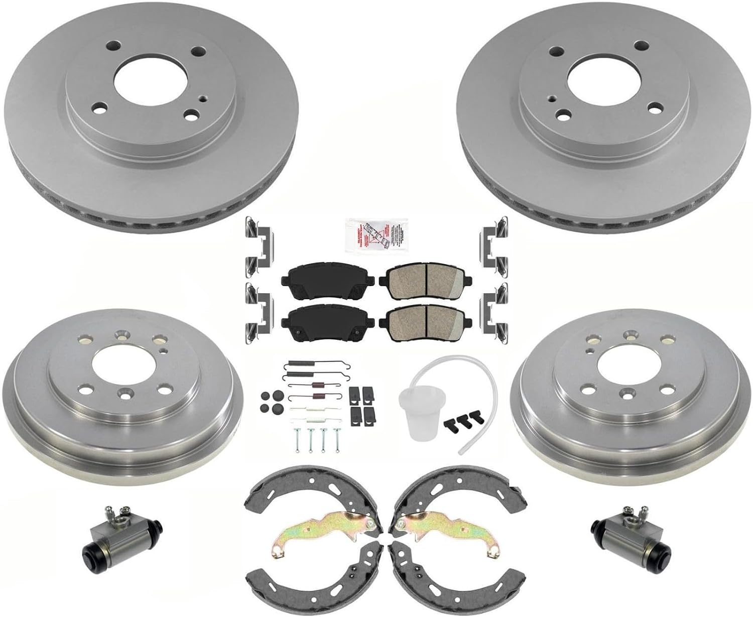 Disc Brake Rotor and Pad Set Kit Front Rear Side Steel Ceramic Drums Shoes for Ford for Fiesta 2011-2019 for Fiesta Ikon 2011-2015 1408-317651 SCD1454