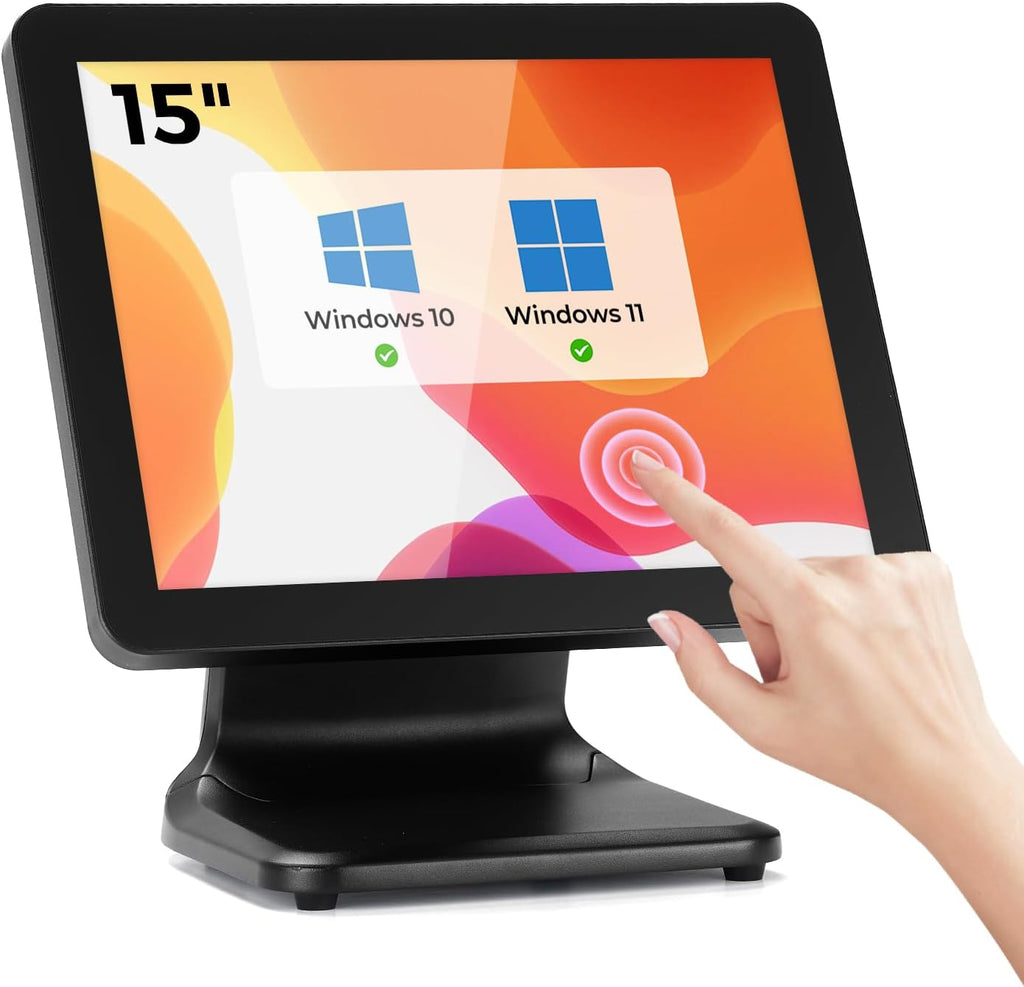 MUNBYN 15-inch POS Touch Screen Monitor, True Flat Seamless POS Monitor, Heavy-Duty Metal Stand, HDMI/VGA Capacitive Screen Display for Retail Restaurant, Bar, No Driver Required, 2Y Protection