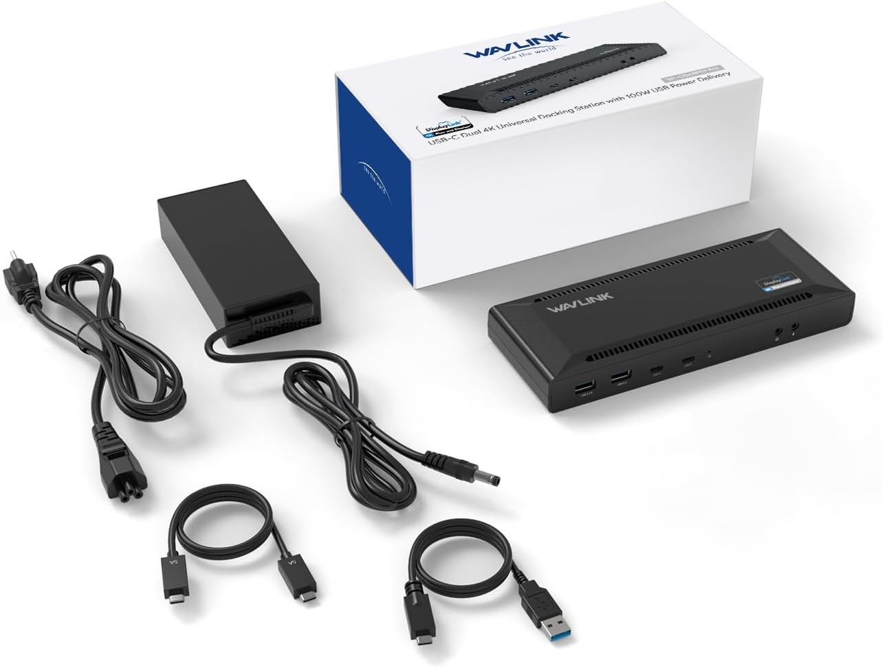 WAVLINK DisplayLink Laptop Docking Station - Dual Monitor 4K@60Hz, 100W Charging for Thunderbolt 4/3, USB-C/A, M1-M5 Mac/MacBook Neo, Windows, Chrome - 2HDMI, 2DP, 6 USB Ports, LAN, Audio