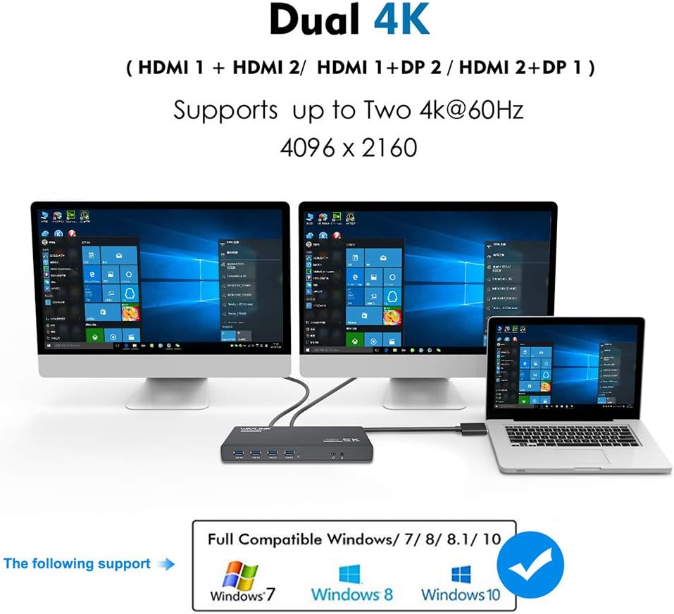 WAVLINK Universal Displaylink Docking Station Dual Monitor with 65W PD Charging for Laptop Windows/Mac, MacBook Neo/Air/Pro, Dock- Dual HDMI/DisplayPort, Gigabit Ethernet, 6 USB 3.0, Audio/Mic