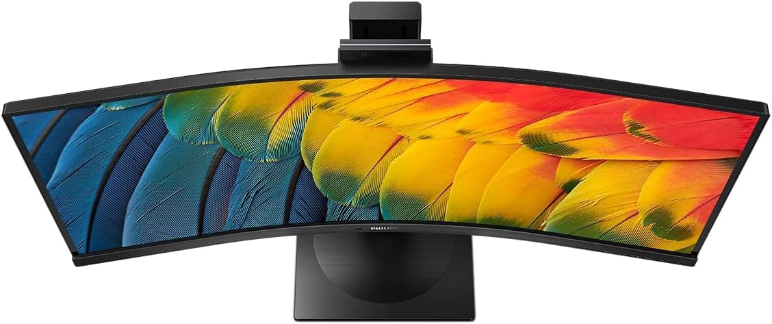 Philips 34B1U5600CH - 34 Inch WQHD Curved Monitor, 120Hz, VA, 4ms, Webcam, KVM, MultiView, RJ-45 to USB-C, Height Adjust (3440 x 1440 @ 120Hz, HDMI 2.0 / DP 1.4 / USB-C PD 100W) (Renewed)