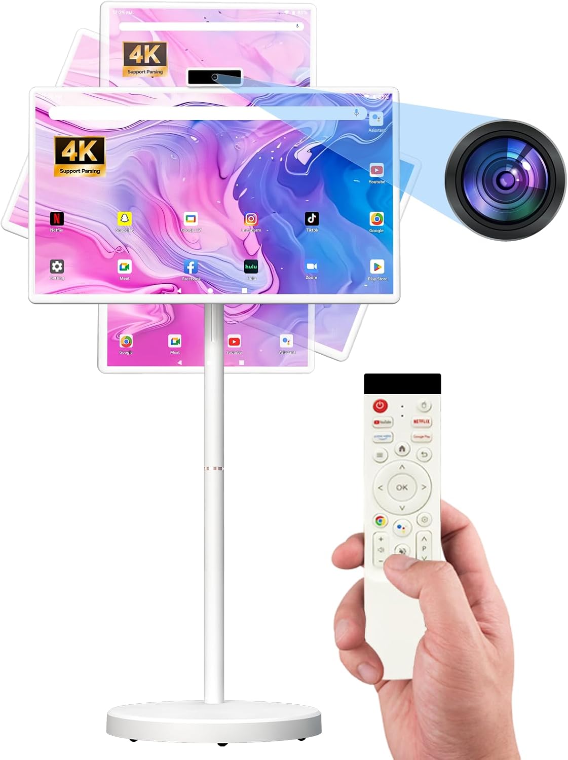 32' FHD Smart Portable TV, Rolling TV on Wheels, Android 15 OS, 6G +128GB Storage, Portable Touch Screen Monitor, 8MP Camera, Built-in Battery, Full Swivel Rotation, Voice Remote