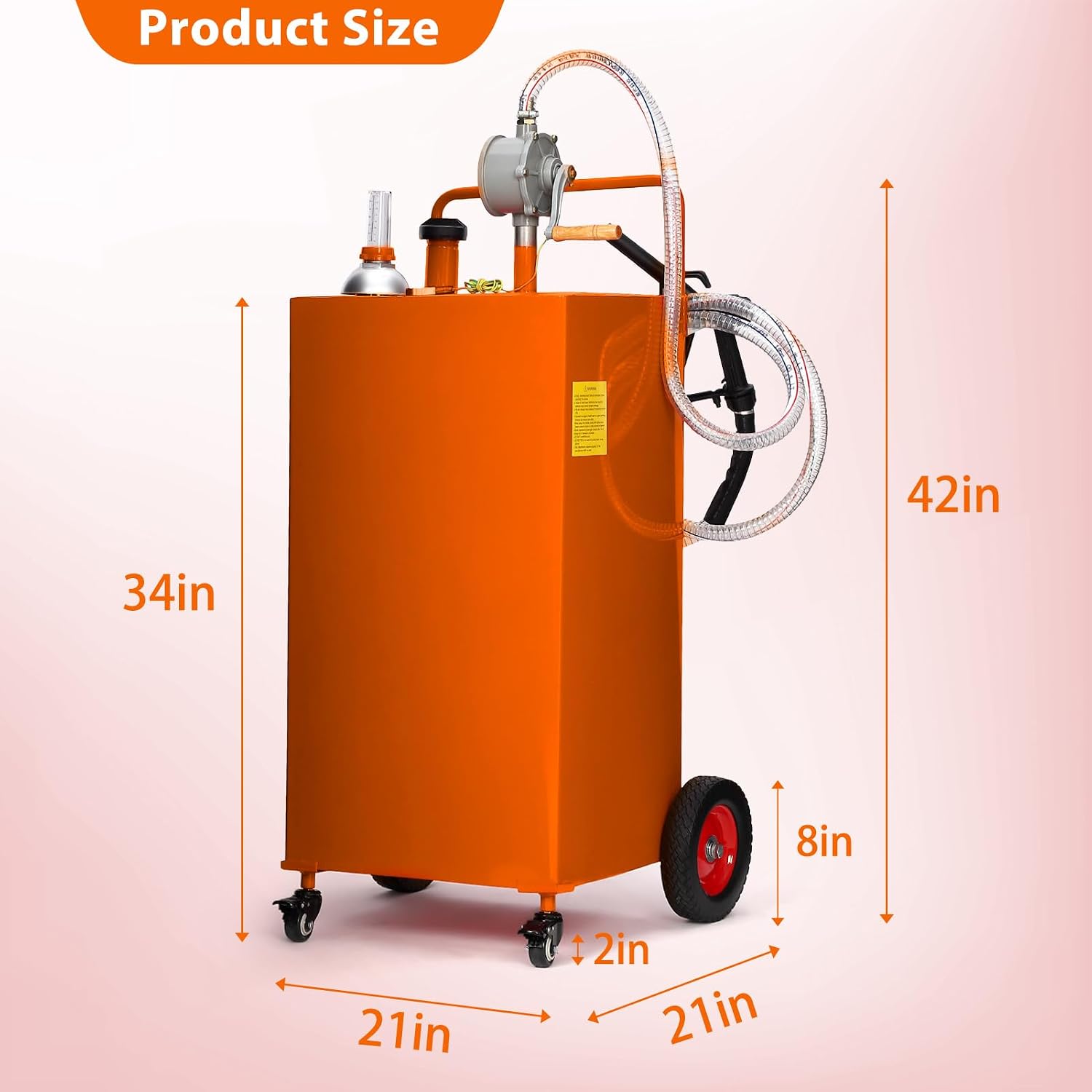 35 Gallon Fuel Caddy w/Manual Pump 4-Wheel Portable Gas & Diesel Storage Tank Heavy-Duty Steel with Hose for Lawn Mower, ATV, Boat, Farm