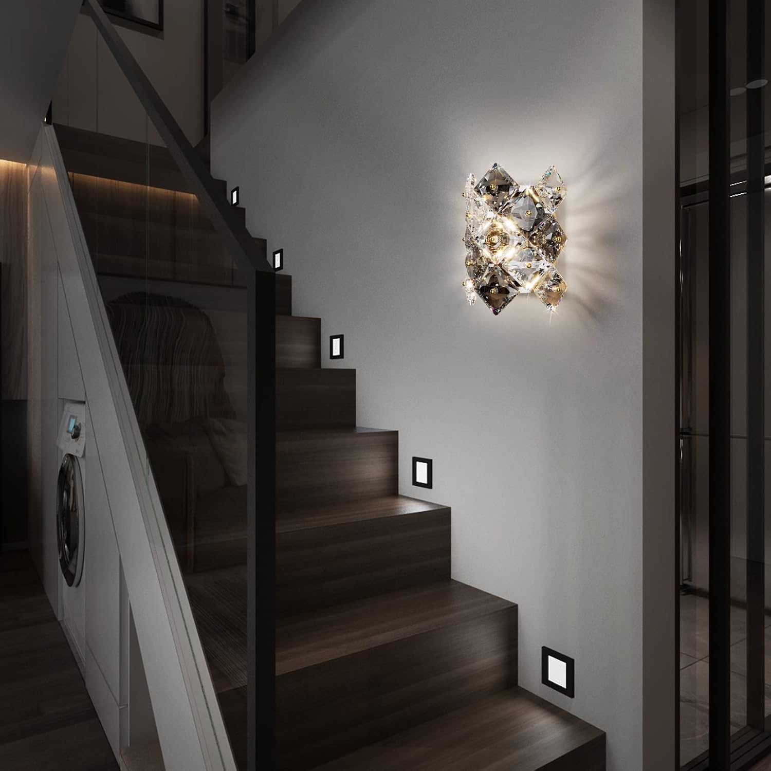Modern Crystal Wall Sconces,Chrome Wall Light Fixtures,Luxury Indoor Wall Lamp,K9 Crystal Vanity Wall Mount Lamps,Industrial Sconce Lighting for Bathroom Living Room,Bedsides,Hallway,Bedroom