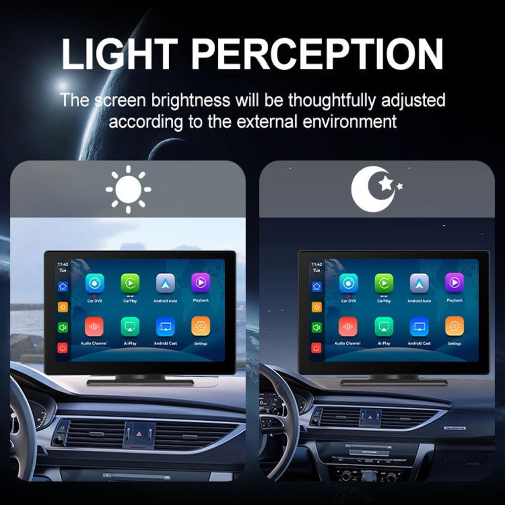 9'' Wireless Carplay Screen for Car Android Auto Monitor Display Screen Carplayer Receivers 4K Dash Cam IPS Car Touchscreen with 1080p Backup Camera Voice Control BT FM Mirror Link