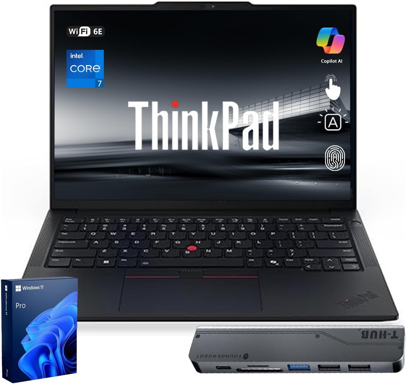Lenovo ThinkPad E14 Gen 7 Business Laptop, 14' FHD+ Touchscreen, Intel Core 7 240H, 32GB DDR5, 1TB SSD, Fingerprint, Backlit, HDMI, 1080p Webcam, Wi-Fi 6E, Windows 11 Pro, Bundle w/ 7-in-1 USB-C Hub