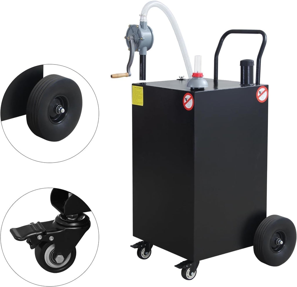 45 Gallon Portable Gas Caddy Fuel Storage Tank, Fuel Storage Tank With Manual Transfer Pump, Flat-Free Wheels, Heavy Duty Gas Can With Hose for Car, Truck, ATV, Boat, Lawn Mower Red