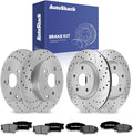 AutoShack Front & Rear Brake Rotors & Premium Pads for Toyota & Lexus, RAV4 2006-2008 HS250h 2010-2012, FWD 4WD L4 2.4L - Coated Drilled & Slotted - Silver Matte Finish - TurboGuard