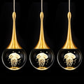 CHYING LED Kitchen Island Pendant Lights 3 Pack Gold Teardrop Pendant Light Bathroom Ceiling Hanging Light Globe Jellyfish Pendant Lighting for Living Room Dining Room Bar 3000K Warm White