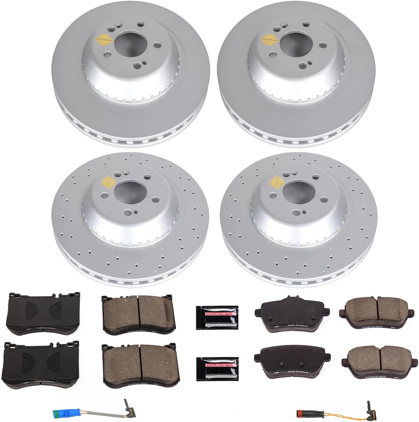 PowerStop Front and Rear Brake Kit for Mercedes-Benz Maybach S550 2017 |Maybach S560 2018-20 |S550 2014-17 - Fully-Coated Disc Rotors with Z23 Carbon-Fiber Ceramic Brake Pads Upgrade, CRK7853