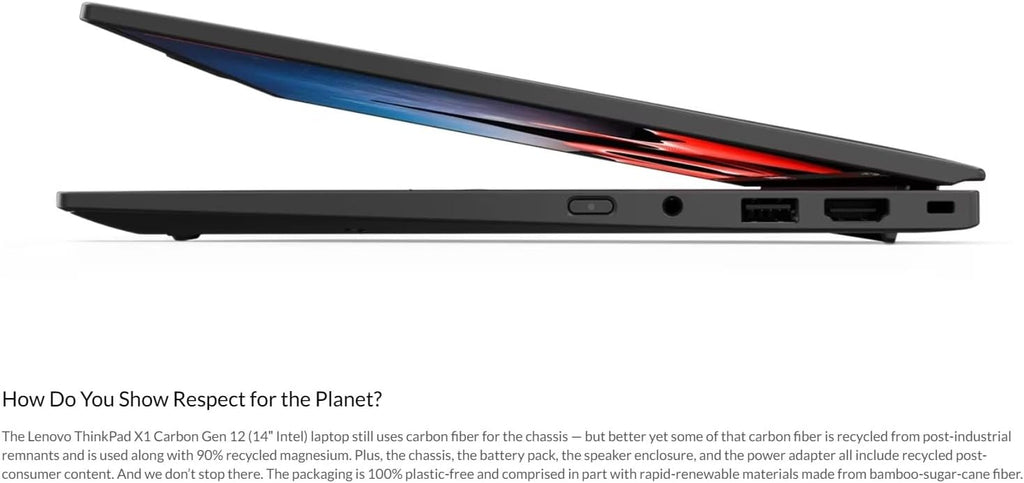 Lenovo Gen 12 ThinkPad X1 Carbon Laptop with Intel Ultra 7 155U Processor, 14' WUXGA 100% sRGB Touchscreen, 32GB 6400MHz RAM, 512GB Gen4 Performance SSD, FHD+ IR+ RGB Camera, and Windows 11 Pro