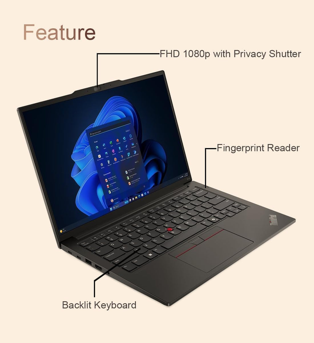 Lenovo ThinkPad E14 Business Touchscreen Laptop | Office 365 for The Web | 13th Gen Intel Core i5-1335U | 16GB RAM, 512GB SSD | Windows 11 PRO | Backlit Keyboard, Fingerprint Reader | RJ-45