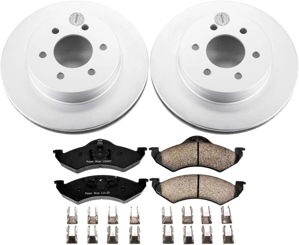 PowerStop Front Brake Kit for Dodge Dakota 2000-02 | Dodge Durango 2000-02 - Fully-Coated Disc Rotors with Z17 Ceramic Brake Pads Replacement, CRK2139