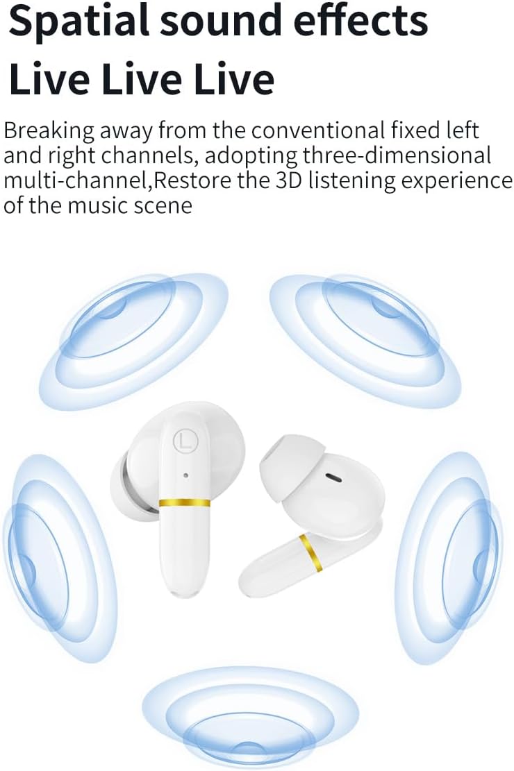Wireless Earbud Buds - True Wireless Noise Cancelling Earbuds - Compatible with Apple & Android, Built-in Microphone, IPX5 Rating, Sweat Resistant Earphones, Headphones Bluetooth 5.3 - White