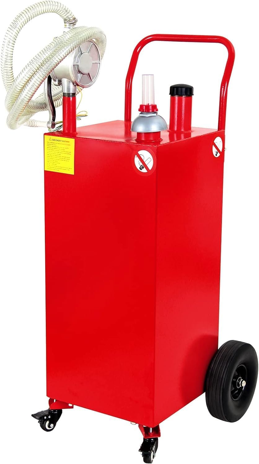 Gas Caddy Fuel Tank Gasoline container Diesel portable gas tank w/pump Rolling & Solid Rubber Wheels for Weeder,Snow blower,Pickup truck,ATV,Water Scooter,Yacht,UTV,Motorcycle (30 Gallon Red)