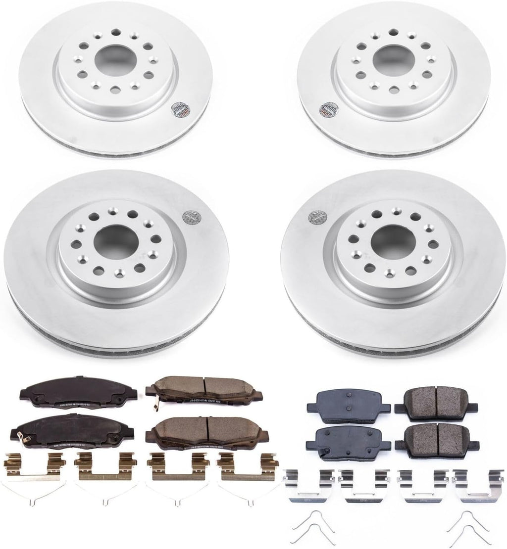 PowerStop Front and Rear Brake Kit for Buick Enclave 2018-20 |Cadillac XT5 2017-20 |XT6 2020 - Fully-Coated Disc Rotors with Z17 Ceramic Brake Pads Replacement, CRK7909