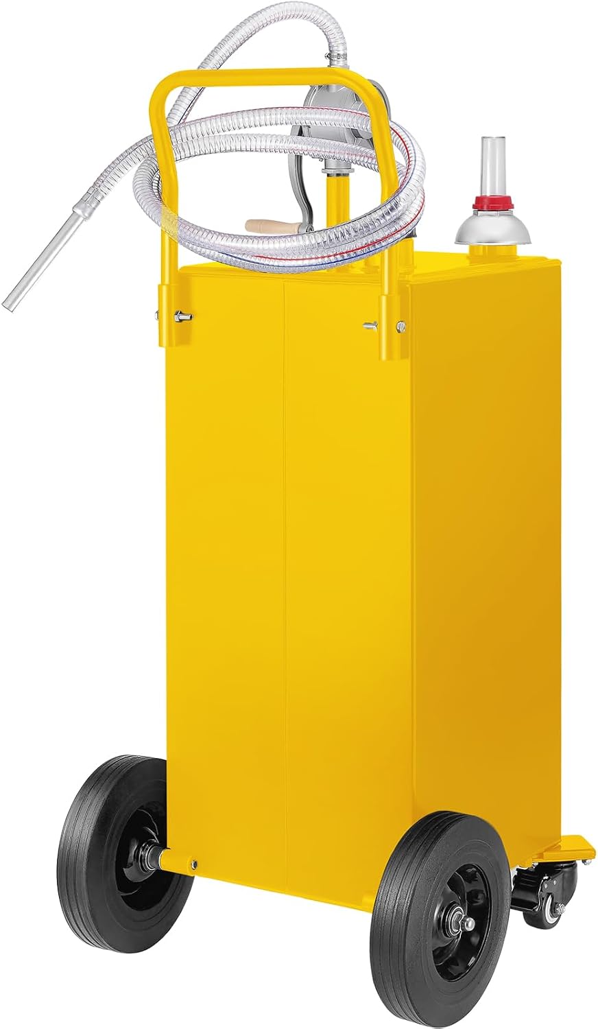 VEVOR Fuel Caddy, 35 Gallon, Gas Storage Tank on 4 Wheels, with Manual Transfer Pump, Gasoline Diesel Fuel Container for Cars, Lawn Mowers, ATVs, Boats, More, Yellow