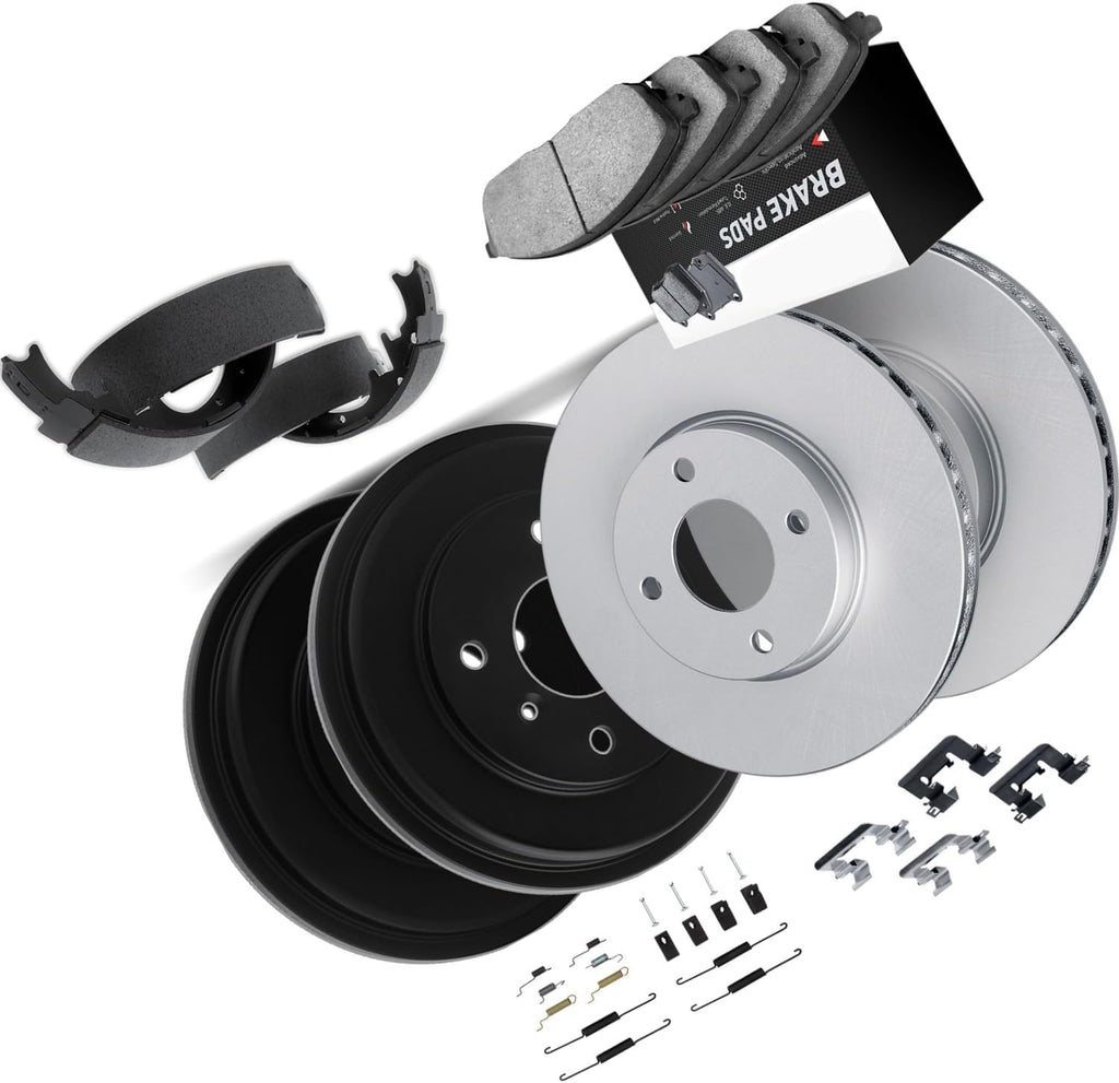 Front and Rear Disc Brake Pad and Rotor Drum Brake Shoe Drum Kit 1 X for Ford Fiesta,Figo 2016 2017