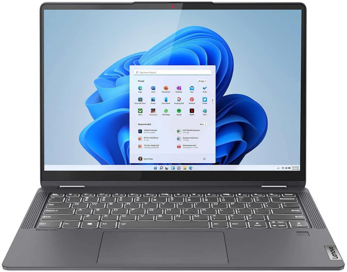 Lenovo IdeaPad Flex 5 2-in-1 Laptop 14' WUXGA IPS Touchscreen 6-Core Intel i3-1215U 8GB LPDDR3 256GB SSD UHD Graphics Thunderbolt 4 Wi-Fi 5 Backlit Keyboard Fingerprint Win11 Home w/ONT 32GB USB