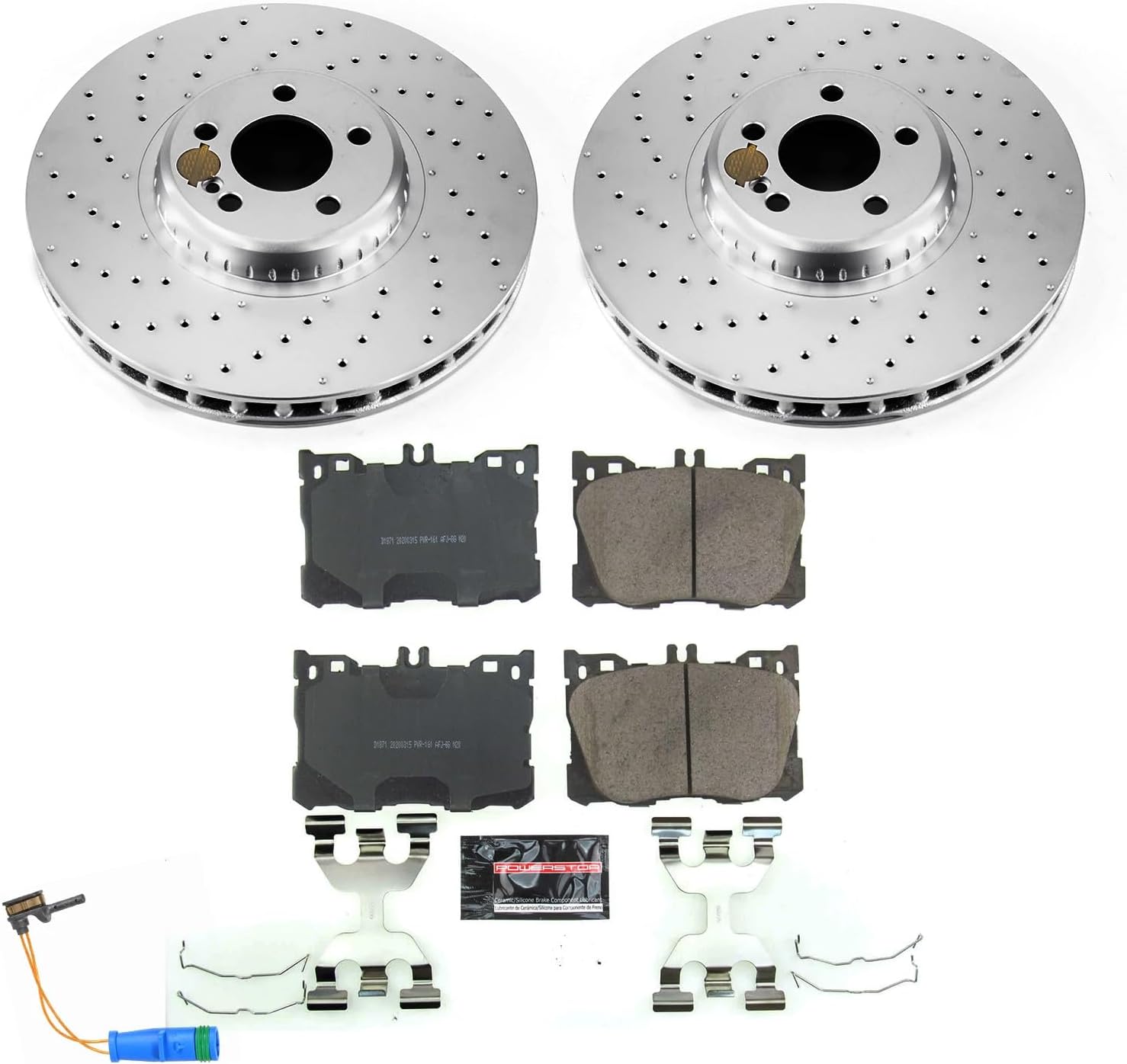 PowerStop Front Brake Kit for Mercedes-Benz C43 AMG 2017-23 |C450 AMG 2016 |CLS450 2019-22 |E300 2017-19 - Fully-Coated Disc Rotors with Z23 Carbon-Fiber Ceramic Brake Pads Upgrade, CRK7986