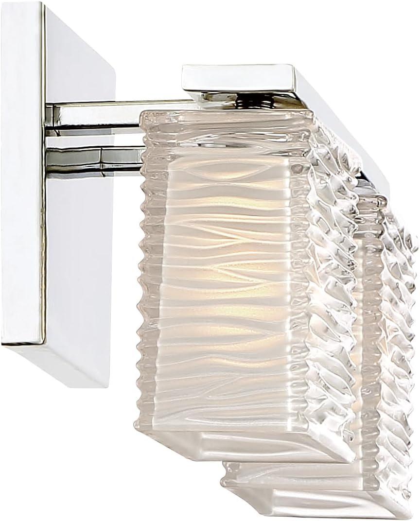 Quoizel Westcap Modern Vanity Lights, 2-Light, 15 Inch Polished Chrome Bathroom Lighting Fixtures Over Mirror, Sandblasted Glass, G9 Bulb, Transitional Wall Light for Bathrooms, Kitchen or Hallway