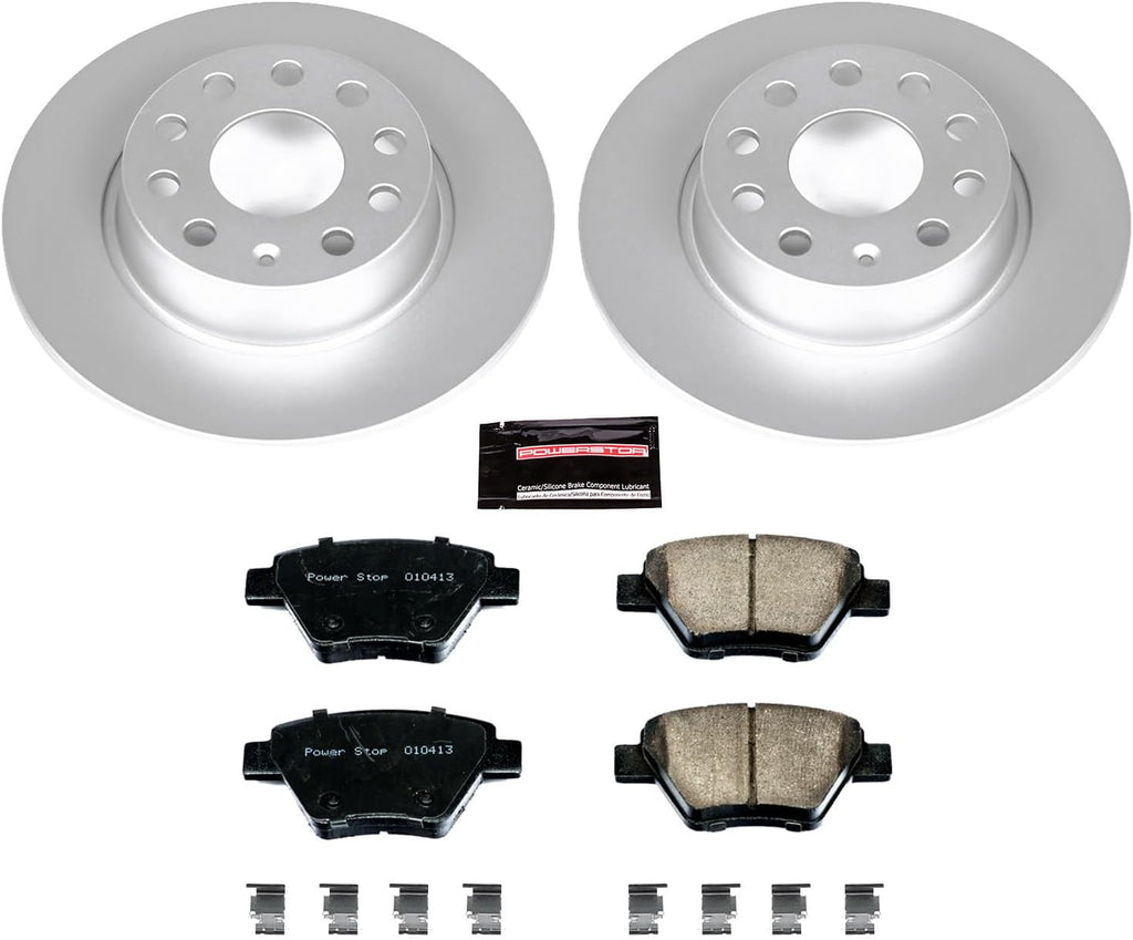 PowerStop Rear Brake Kit for Audi A3 2010-13 |A3 Quattro 2010-13 |Volkswagen Beetle 2012 |Eos 2009-16 - Fully-Coated Disc Rotors with Z23 Carbon-Fiber Ceramic Brake Pads Upgrade, CRK5667