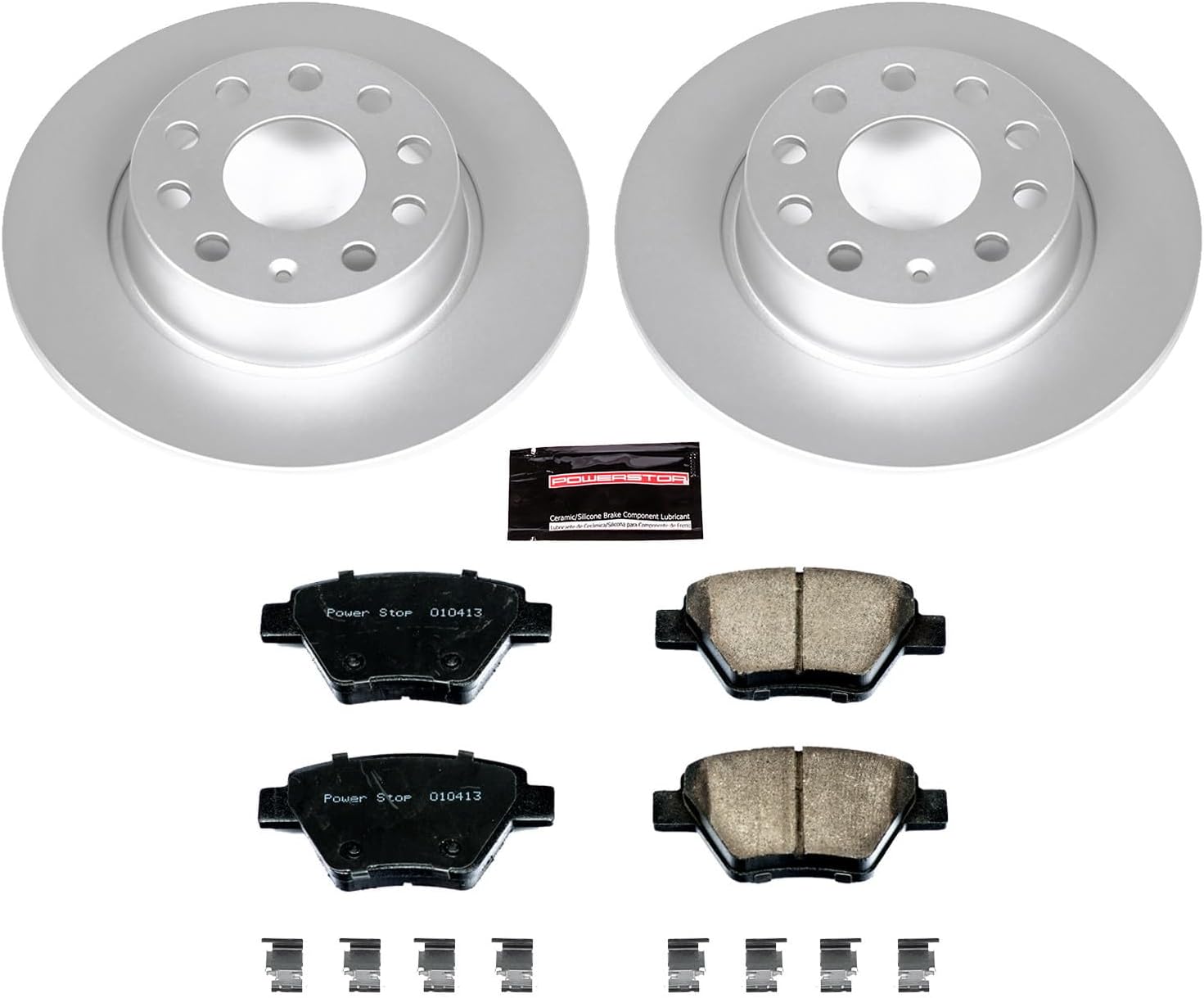 PowerStop Rear Brake Kit for Audi A3 2010-13 |A3 Quattro 2010-13 |Volkswagen Beetle 2012 |Eos 2009-16 - Fully-Coated Disc Rotors with Z23 Carbon-Fiber Ceramic Brake Pads Upgrade, CRK5667