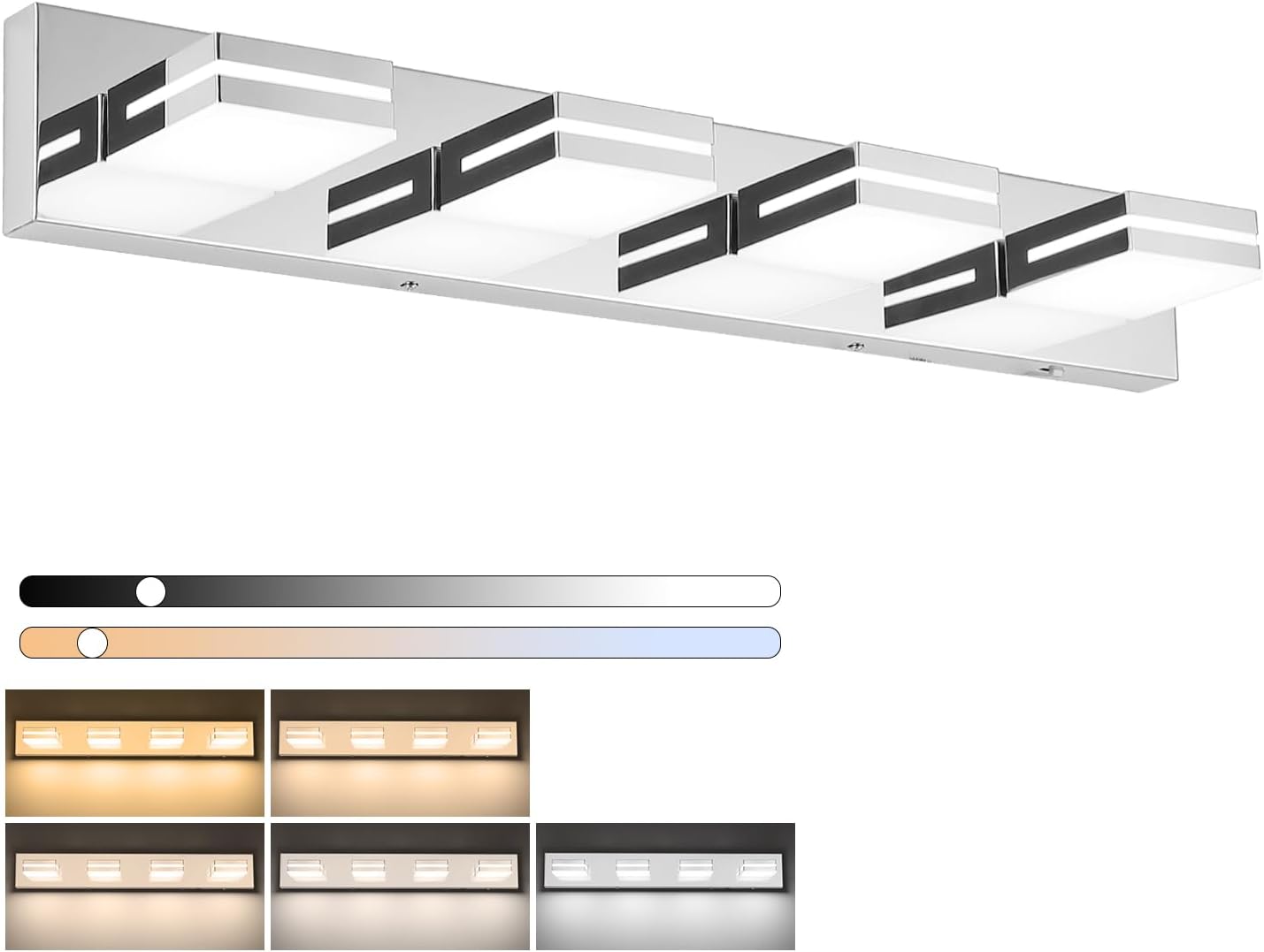 SineRise LED Modern Bathroom Vanity Light Fixtures (4-Light, 30-Inch)(5CCT, Dimmable), Chrome Modern Acrylic Bathroom Wall Lighting Fixtures Over Mirror (3000K/3500K/4000K/5000K/6000K)